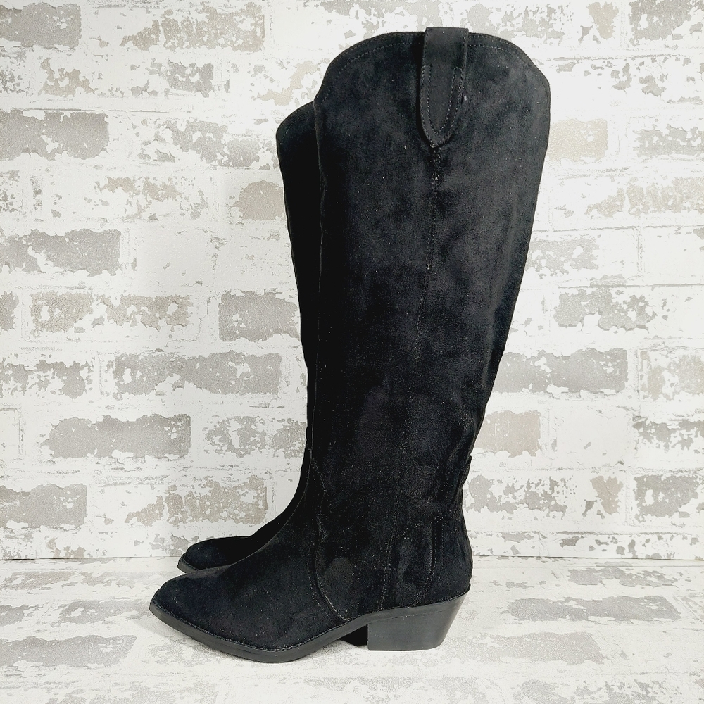 New DV by Dolce Vita Suede Black Knee-High Cowboy Boots K411